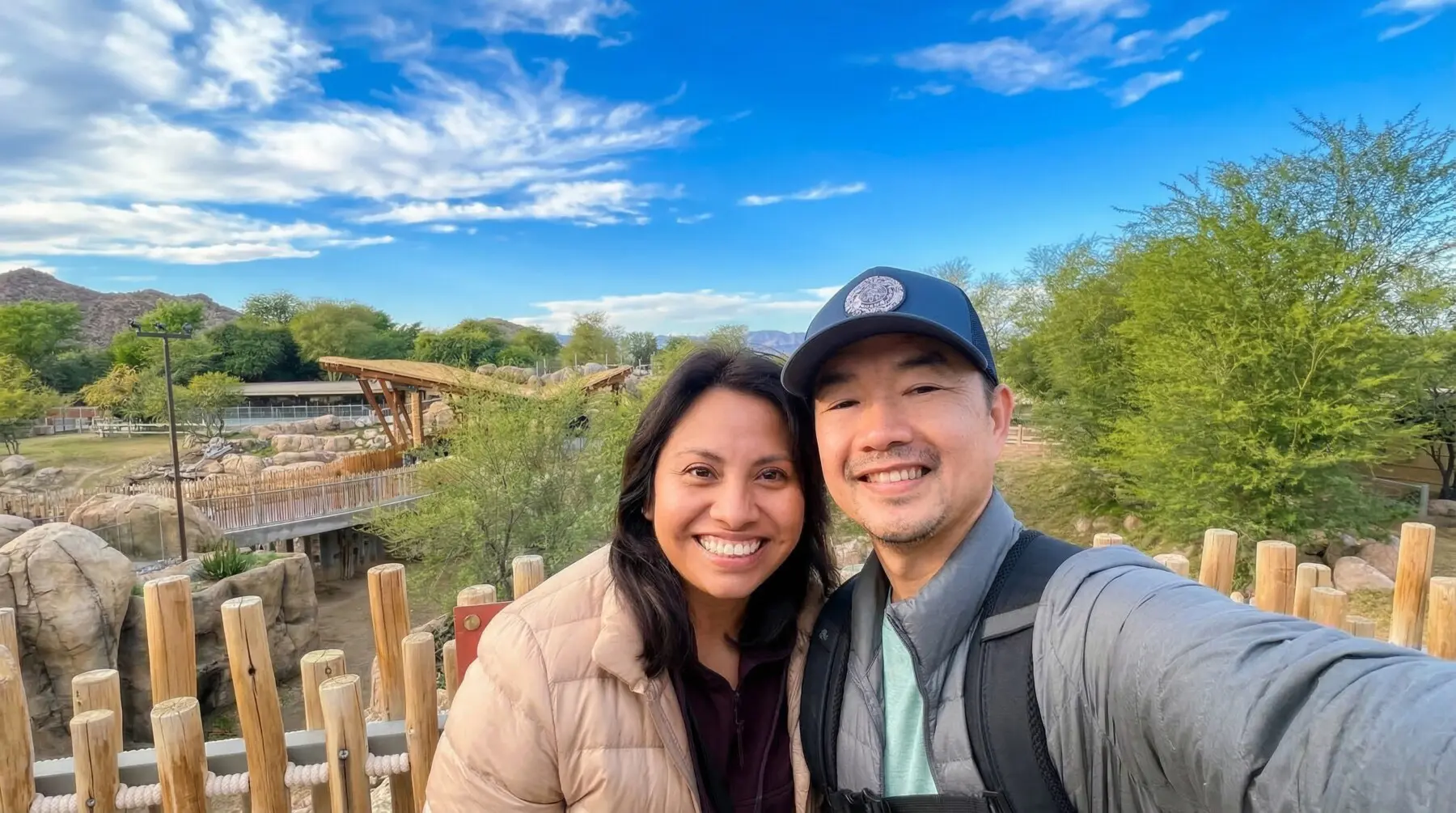 Couple enjoying a visit to The Living Desert Zoo and Gardens in Palm Desert California near Indio vacation rentals