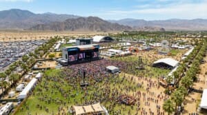 Aerial view of Stagecoach festival grounds Empire Polo Club Indio California