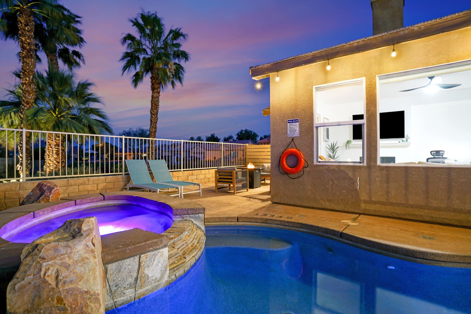 DSC05299 1 Pool and spa at dusk at Joshua Tree day trip vacation rental in Indio CA