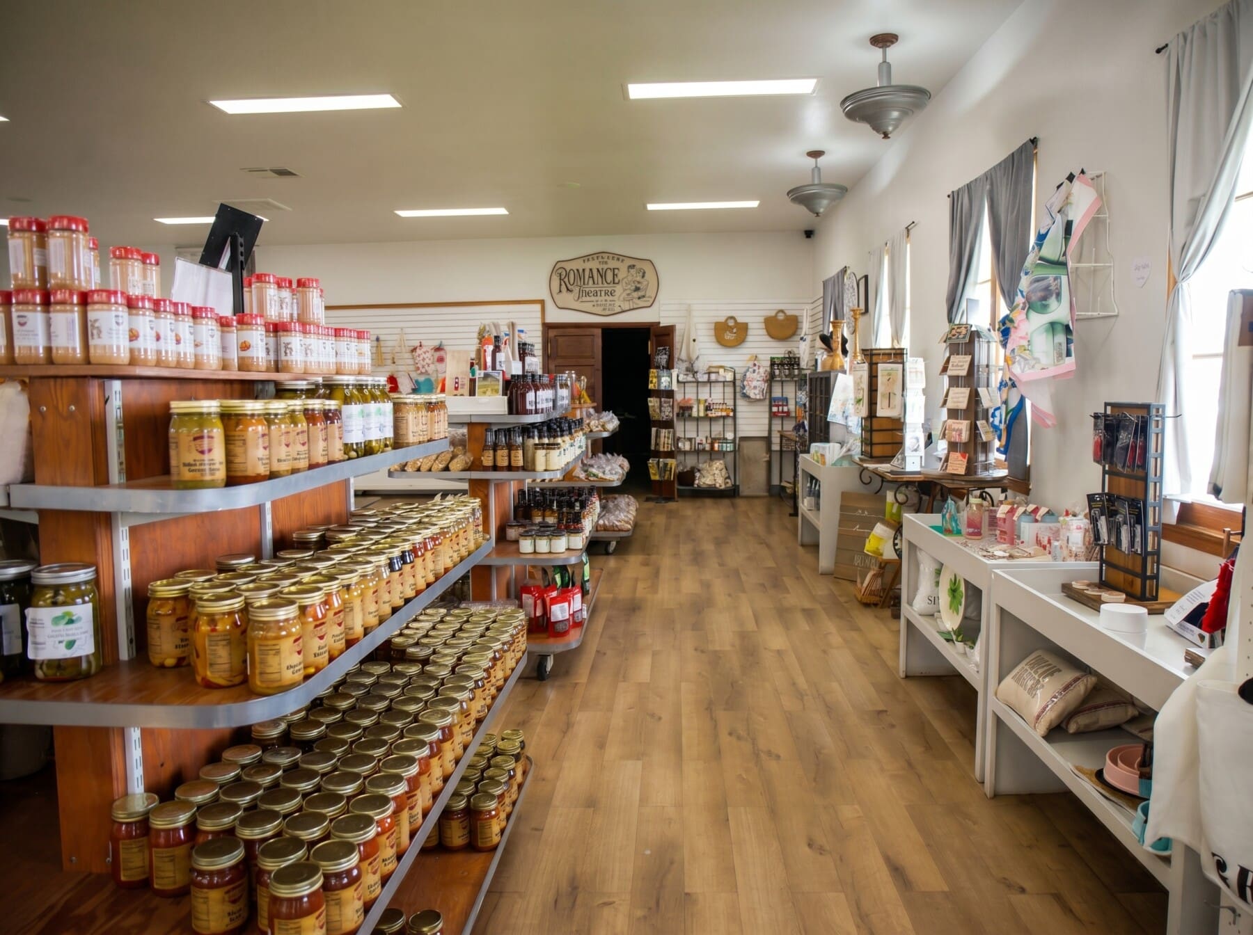 Inside the Shields Date Garden Indio gift store with shelves of preserves